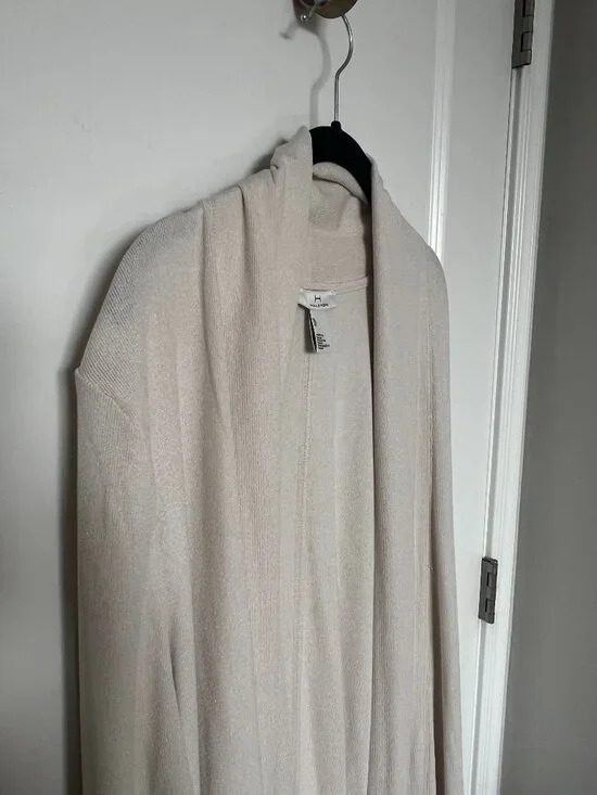 Halston Cream Open Front Long Cardigan Sweater, XL - Picture 5 of 9